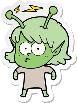 sticker of a cartoon alien girl vector