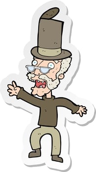 sticker of a cartoon old man in top hat vector
