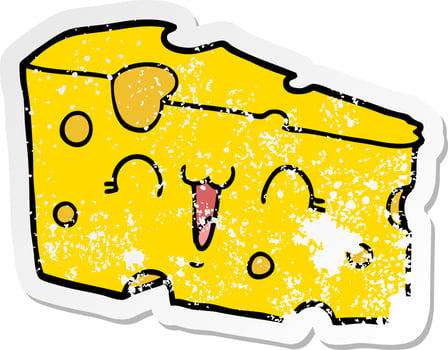 distressed sticker of a cartoon cheese vector
