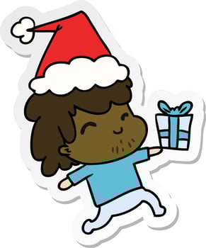 christmas sticker cartoon of kawaii boy vector