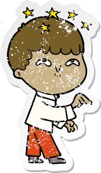 distressed sticker of a cartoon amazed boy vector