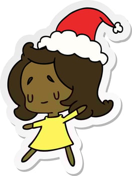 christmas sticker cartoon of kawaii girl vector