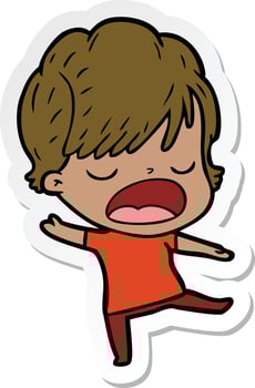 sticker of a cartoon woman talking vector