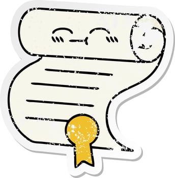 distressed sticker of a cute cartoon contract vector