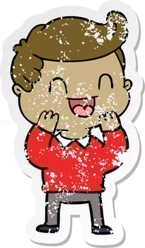 distressed sticker of a cartoon happy man vector