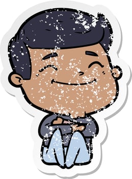 distressed sticker of a happy cartoon man vector