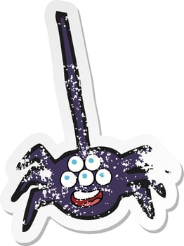 retro distressed sticker of a cartoon halloween spider vector