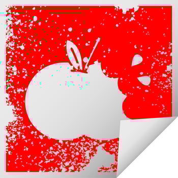 distressed square peeling sticker symbol juicy apple vector