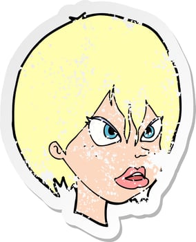 retro distressed sticker of a cartoon annoyed woman vector