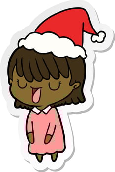 sticker cartoon of a woman wearing santa hat vector