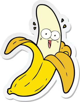 sticker of a cartoon crazy happy banana vector