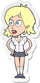 sticker of a cartoon woman with hands on hips vector