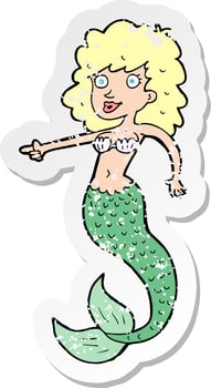 retro distressed sticker of a cartoon mermaid vector