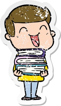 distressed sticker of a cartoon man laughing vector