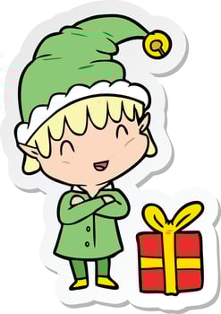 sticker of a cartoon happy christmas elf vector