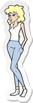 sticker of a cartoon pretty woman vector