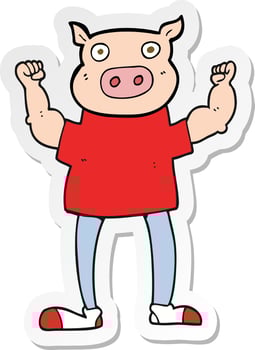 sticker of a cartoon pig man vector