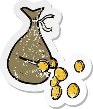 retro distressed sticker of a cartoon bag of money vector