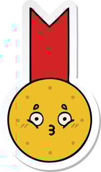 sticker of a cute cartoon gold medal vector