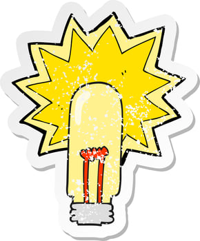 retro distressed sticker of a cartoon old light bulb vector