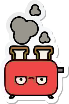 sticker of a cute cartoon of a toaster vector