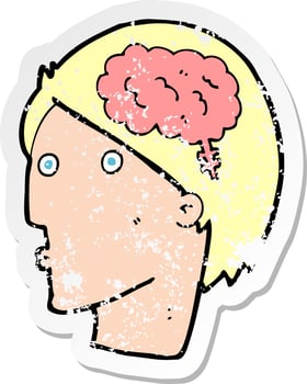 retro distressed sticker of a cartoon man with brain symbol vector