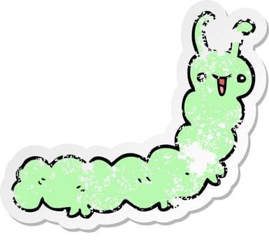 distressed sticker of a cartoon caterpillar vector