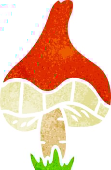 retro cartoon doodle of a single mushroom vector