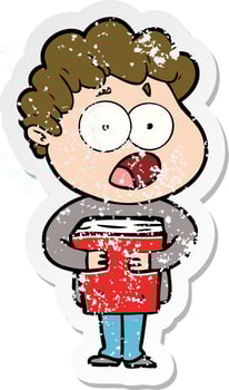 distressed sticker of a cartoon man gasping in surprise vector