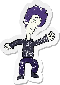 retro distressed sticker of a cartoon halloween vampire vector