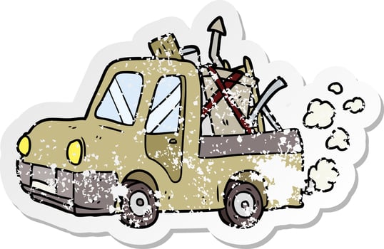 distressed sticker of a cartoon old truck vector