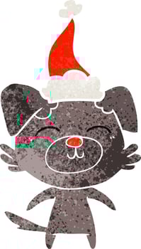 retro cartoon of a dog wearing santa hat vector