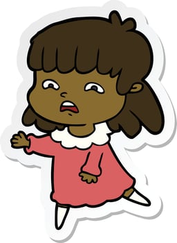 sticker of a cartoon worried woman vector