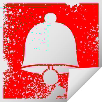 distressed square peeling sticker symbol brass bell vector