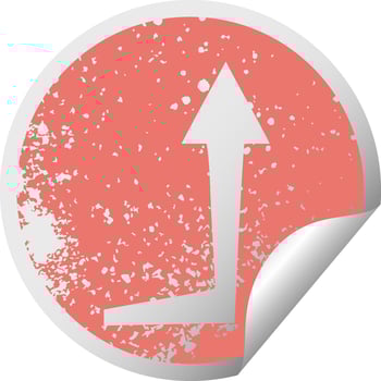 quirky distressed circular peeling sticker symbol arrow vector