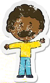 retro distressed sticker of a cartoon boy with mustache vector