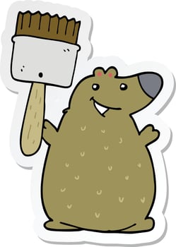 sticker of a cartoon bear with paint brush vector