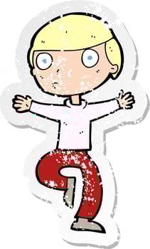 retro distressed sticker of a cartoon startled man vector