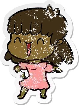distressed sticker of a cartoon woman vector