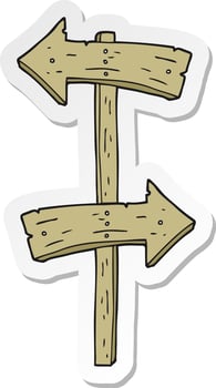 sticker of a cartoon wooden direction sign vector
