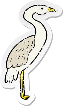 distressed sticker of a cartoon stork vector