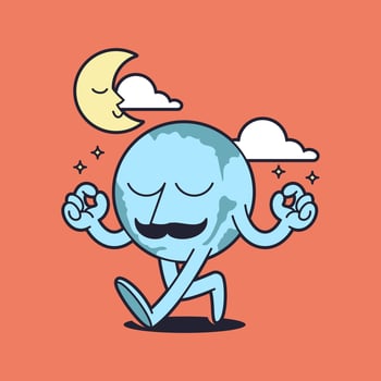 Retro globe cartoon mascot character. Happy vintage walking earth mascot illustration. vector