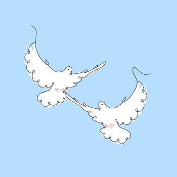 Image of a pair of continuous line pigeons. White dove flying. Bird symbol of peace and freedom in simple linear style. With the concept of the national labor movement. doodle vector illustration