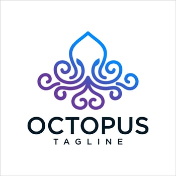 Octopus line art logo design vector illustration