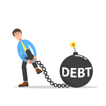 A businessman trying to get out of debt bondage vector