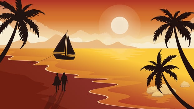 Romantic couple silhouette landscape vector background illustration