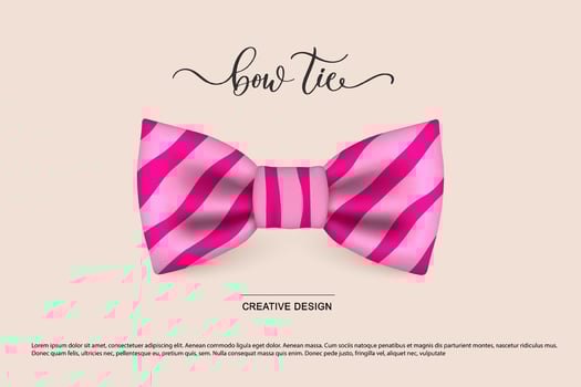 Vector icon of a pink striped bow tie highlighted on a pink background with an inscription. Hipster style