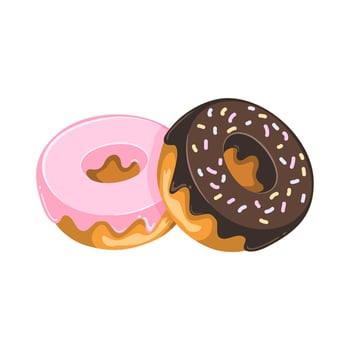 Donuts Vector Icon Illustration. Strawberry and chocolate Donuts, Food Icon Concept White Isolated. Flat Cartoon Style Suitable for Web Landing Page, Banner, Sticker, Background