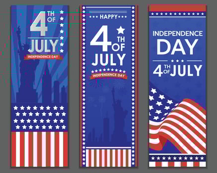 fourth july flag three banner vertical. vector
