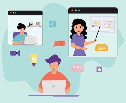 teacher and student online learning flat design illustration vector